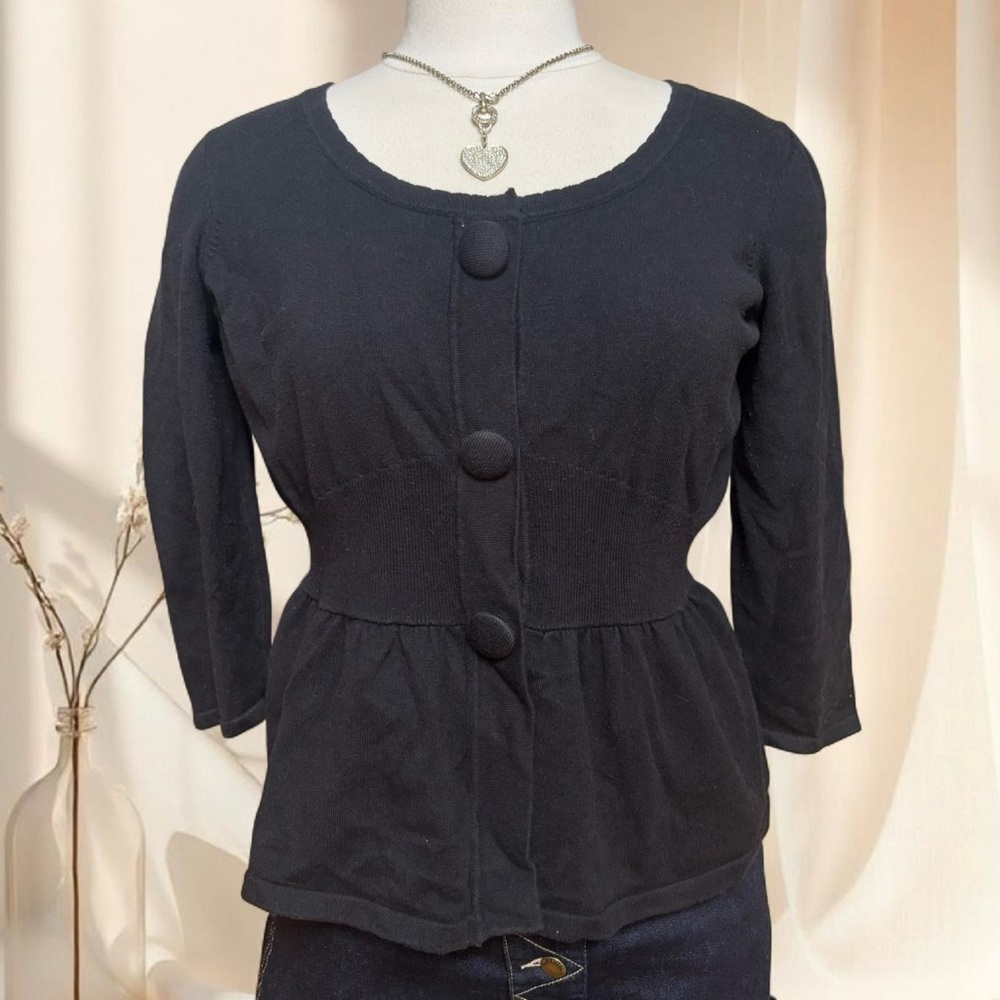 Vintage Y2k Requirements Black Babydoll Cinched Cardigan With Big Buttons